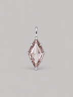 3D render of a lozenge dusty pink zircon in a sterling silver multi claw pendant setting with a thin bail