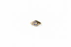 A yellow gold signet ring with a cushion-cut parti sapphire, on a plain white background.