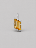 3D render of a silver pendant featuring an rhombus bi-coloured citrine in a multi claw setting, shown on a neutral grey background.