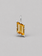 3D render of a silver pendant featuring an rhombus bi-coloured citrine in a multi claw setting, shown on a neutral grey background.