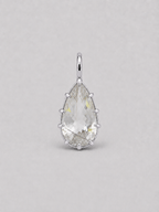 3D render of a golden rutilated white pear shape topaz set in a sterling silver multi claw pendant setting 