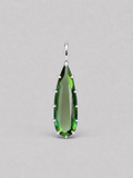 3d render of an elongated pear shape dark green tourmaline set in a sterling silver multi claw pendant