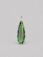 3d render of an elongated pear shape dark green tourmaline set in a sterling silver multi claw pendant