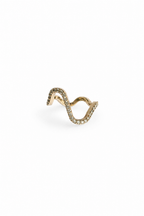 A gold-toned wavy open ring adorned with small pavé diamonds, photographed on a clean white background.