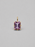 3D render of a gold  multi claw pendant featuring an emerald cut purple spinel 