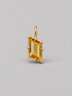 3D render of a gold pendant featuring an rhombus bi-coloured citrine in a multi claw setting, shown on a neutral grey background.