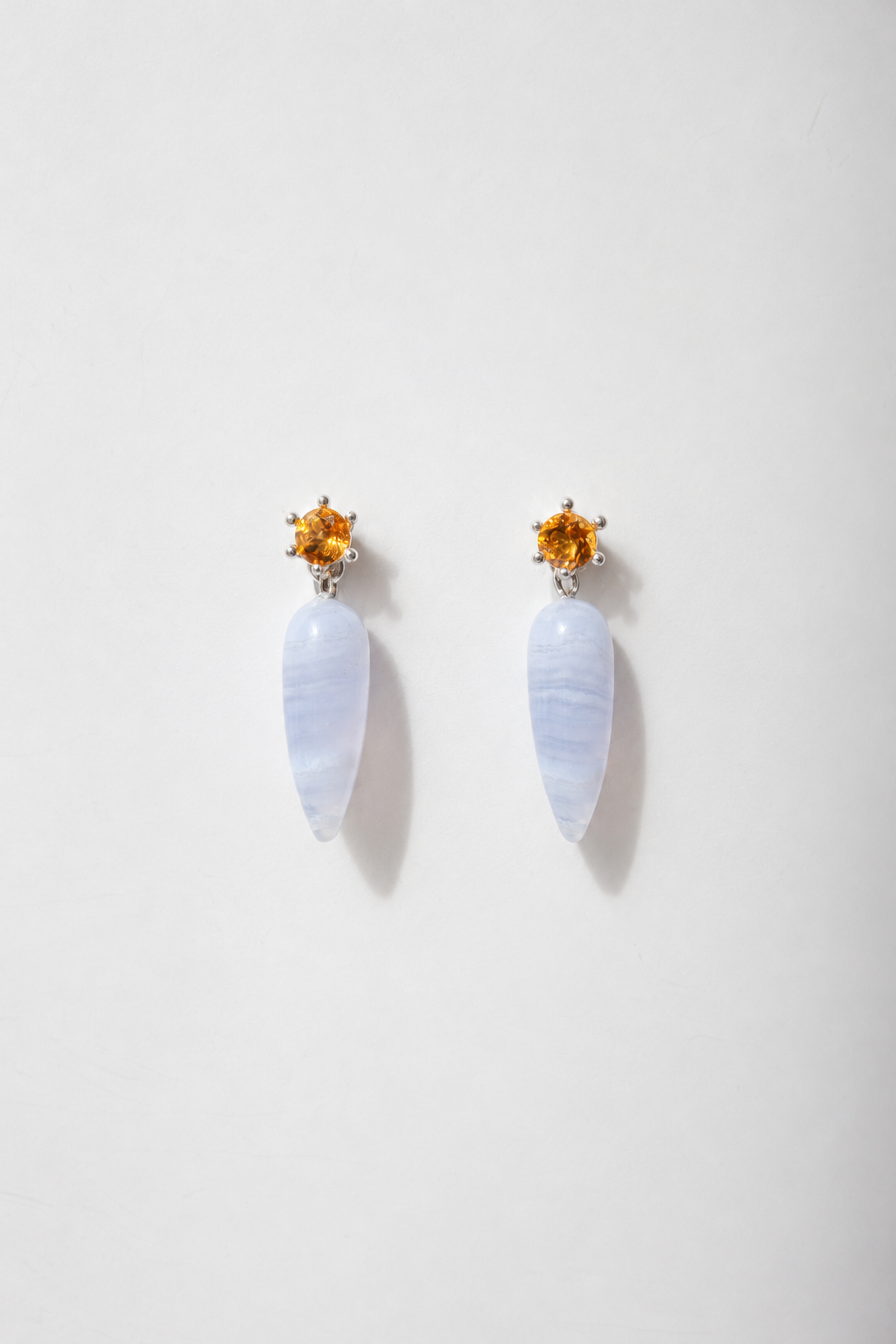 Strange Company Drop Earrings: Citrine + Blue Lace Agate