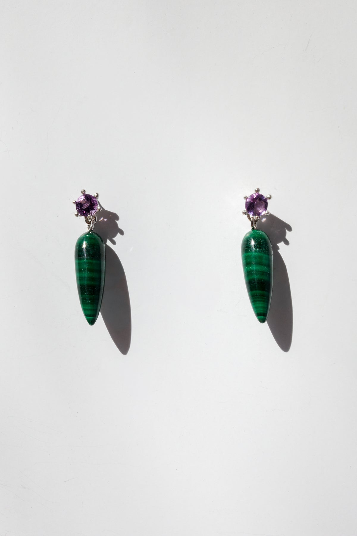 Strange Company Drop Earrings: Malachite + Amethyst