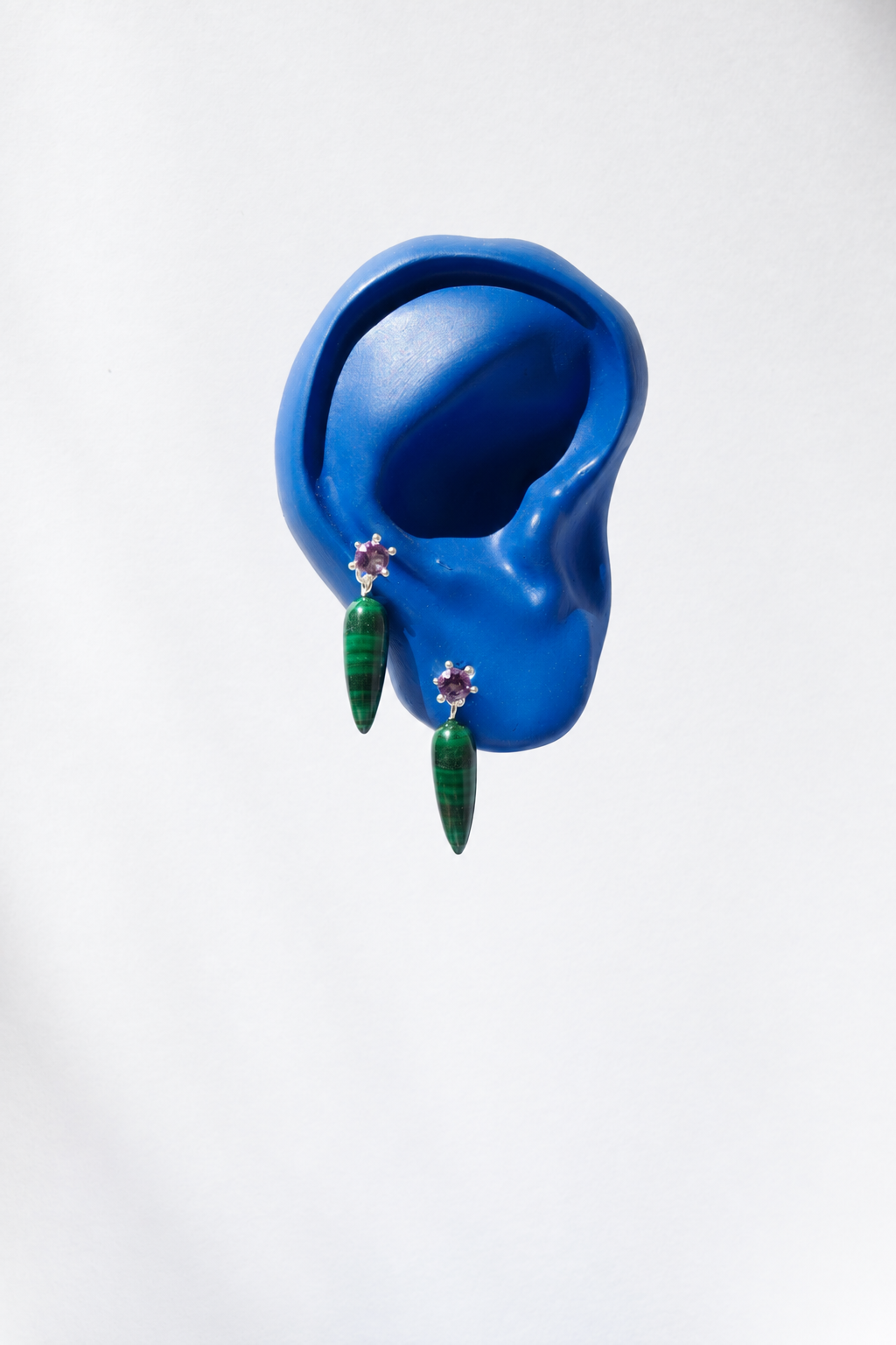 Strange Company Drop Earrings: Malachite + Amethyst