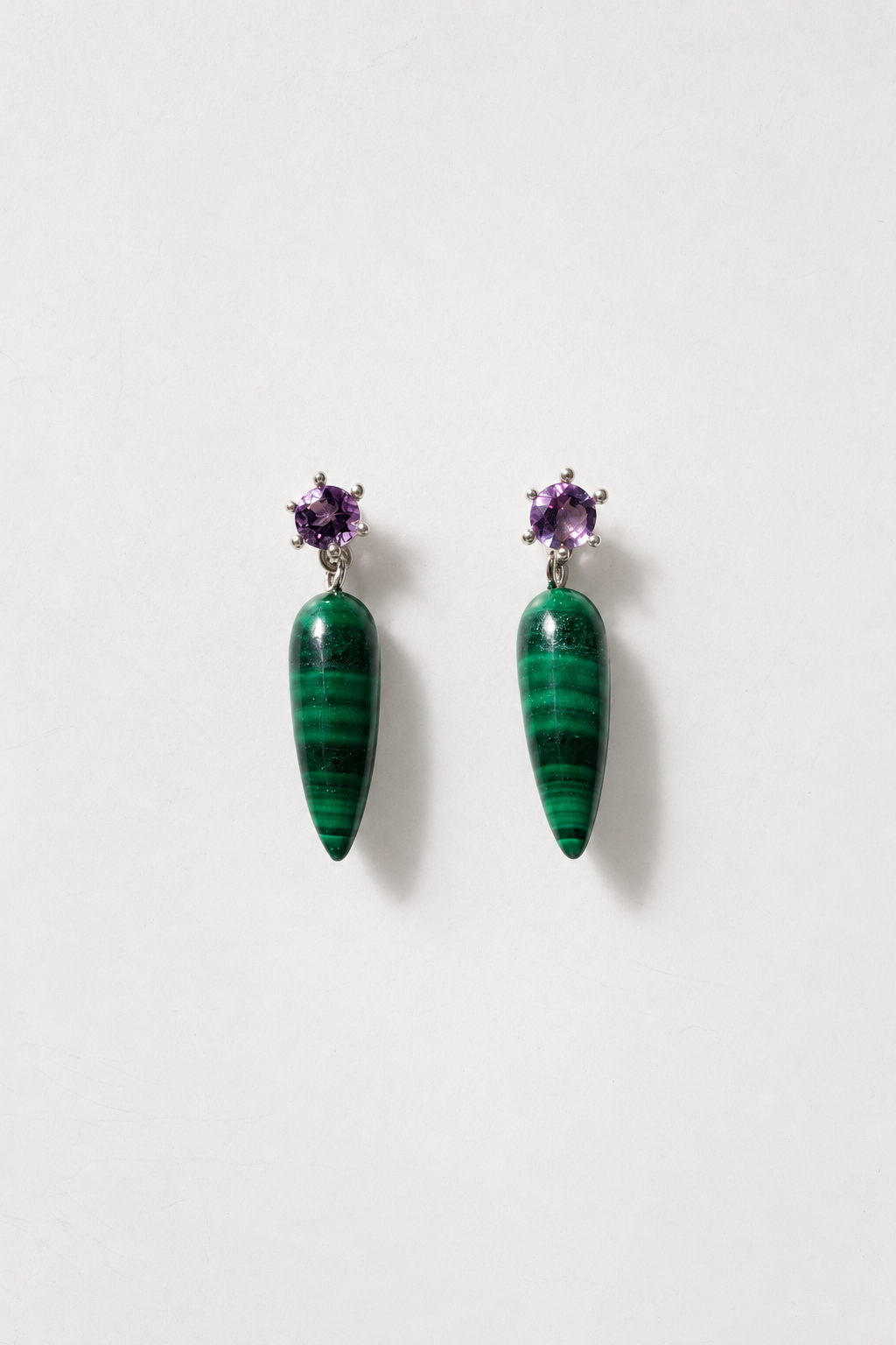 Strange Company Drop Earrings: Malachite + Amethyst
