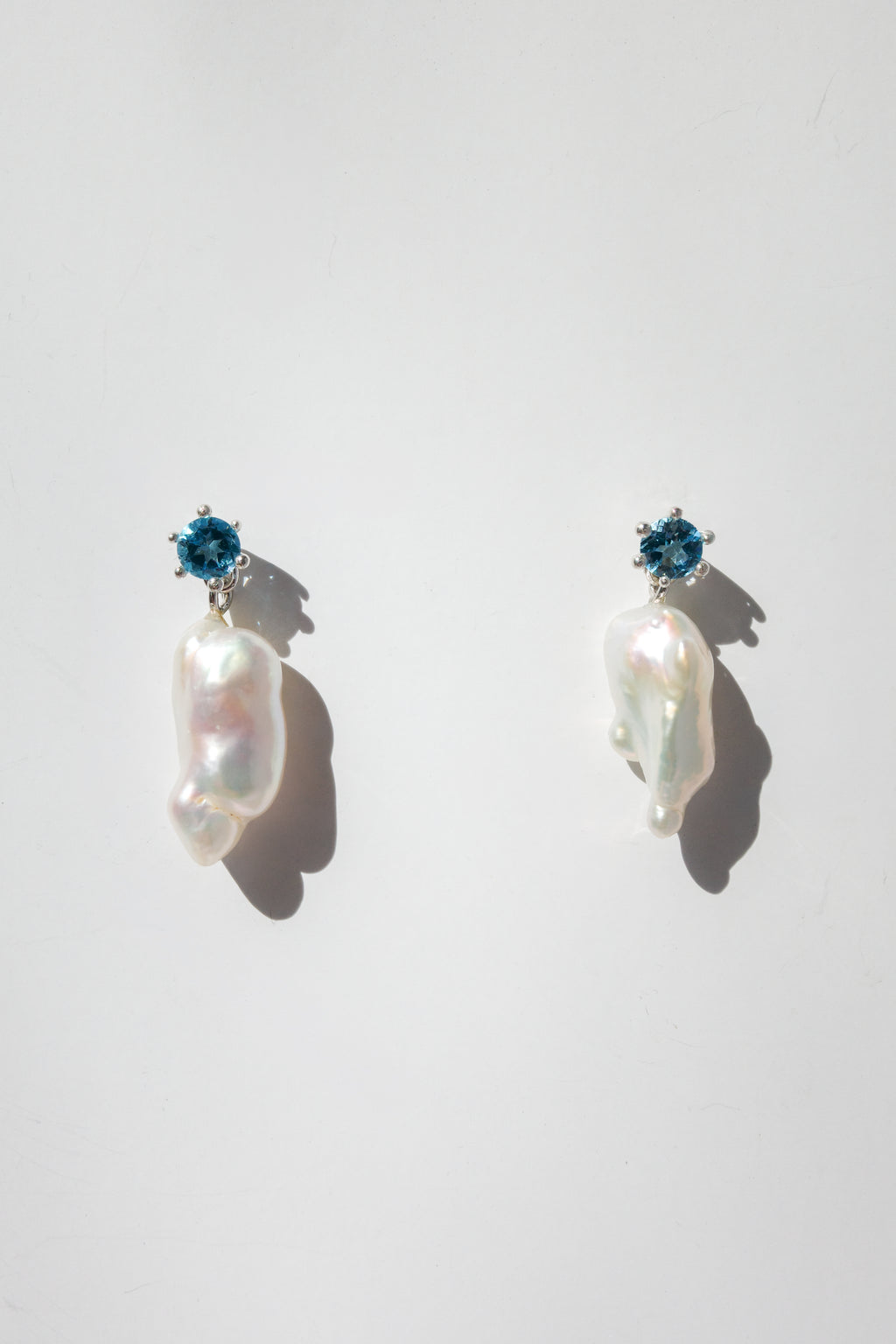 Strange Company Drop Earrings: Pearl + Topaz