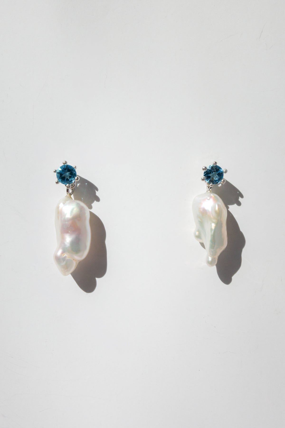 Strange Company Drop Earrings: Pearl + Topaz