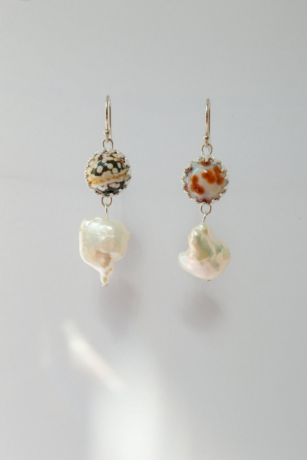 Odd Kin Earrings: Agate + Pearl