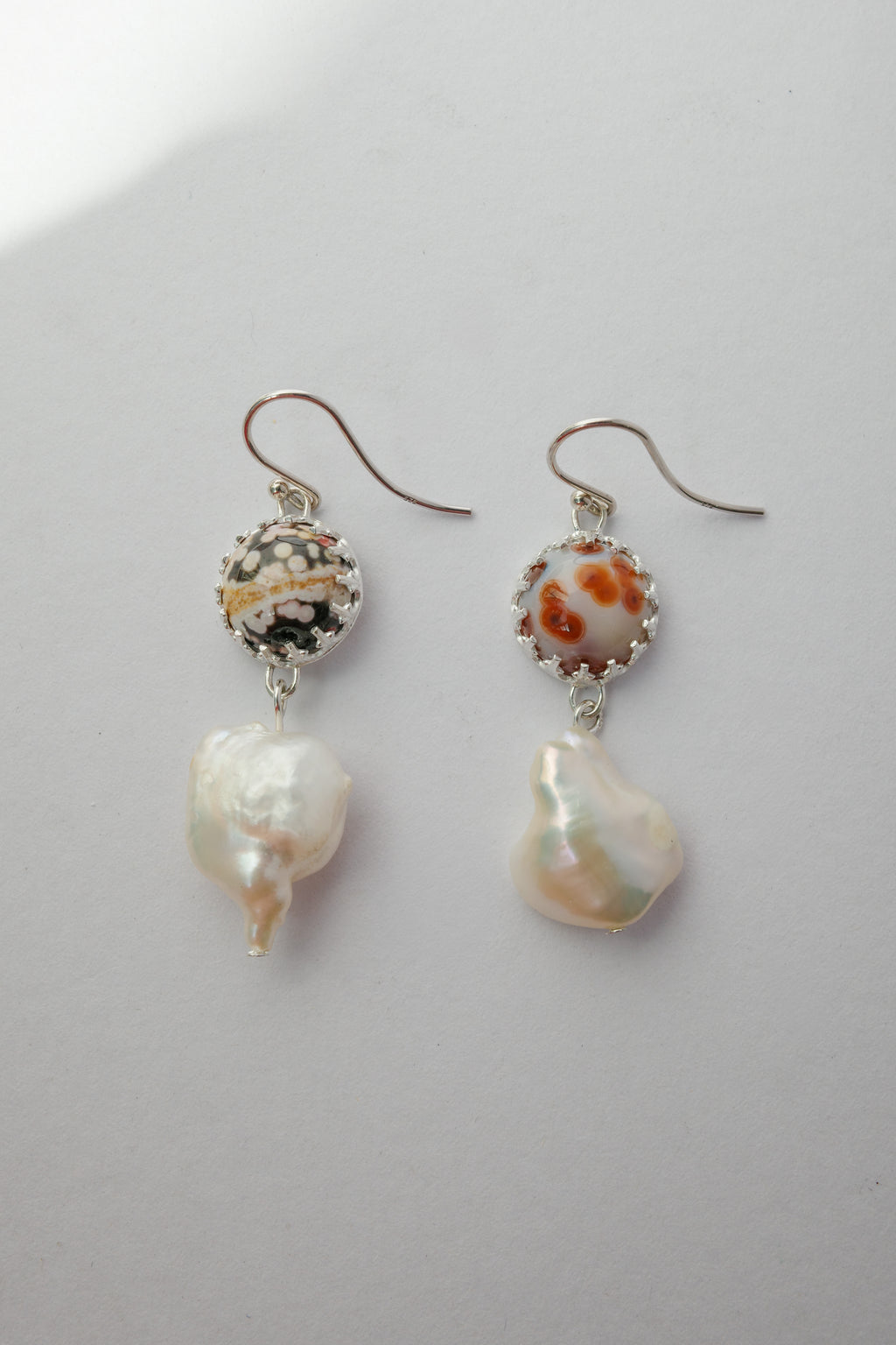 Odd Kin Earrings: Agate + Pearl