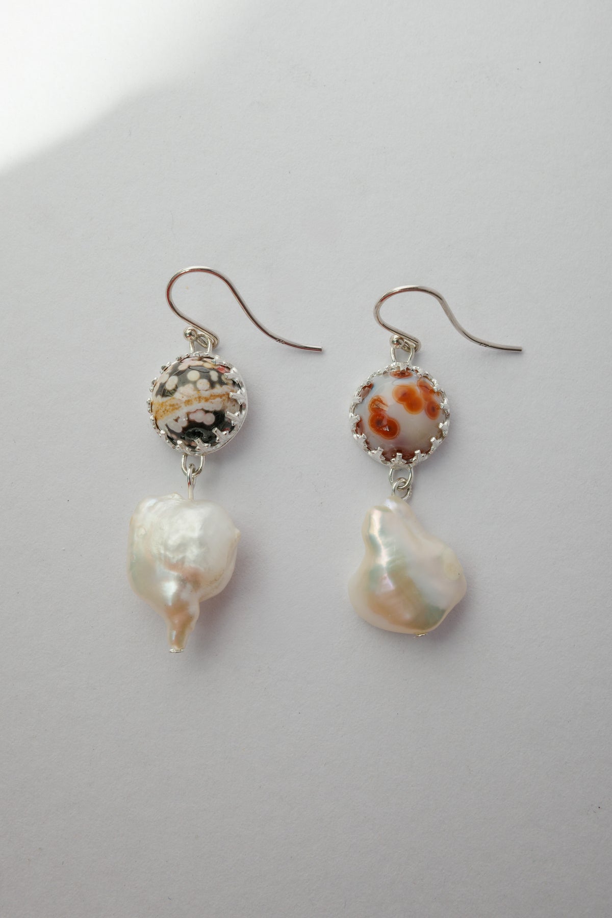 Odd Kin Earrings: Agate + Pearl