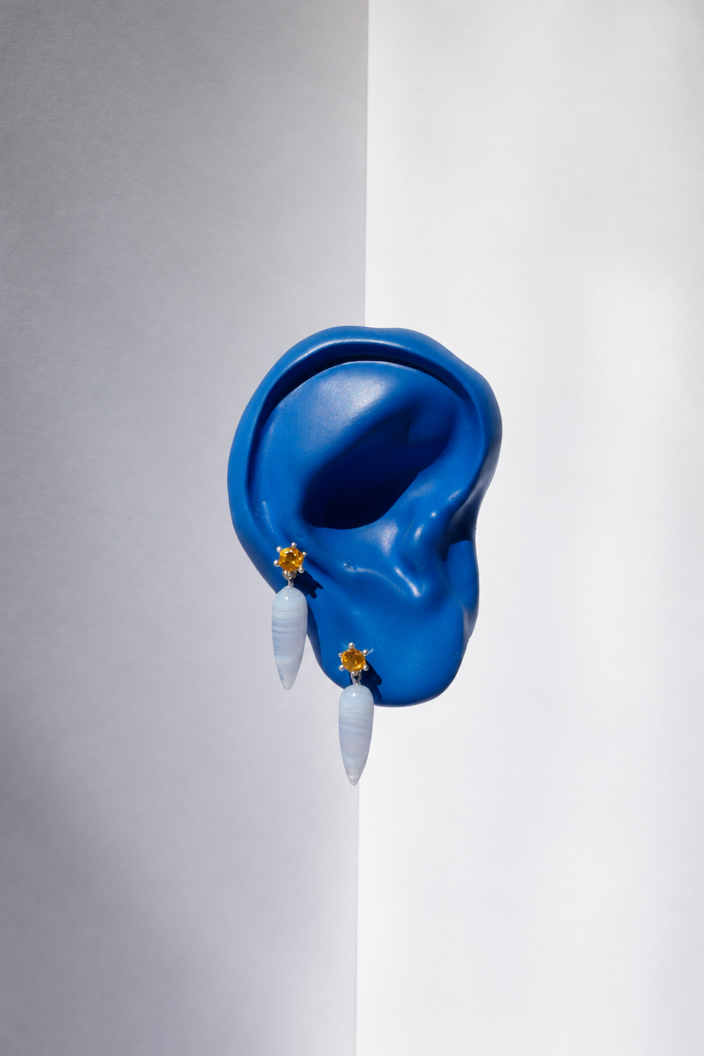 Strange Company Drop Earrings: Citrine + Blue Lace Agate