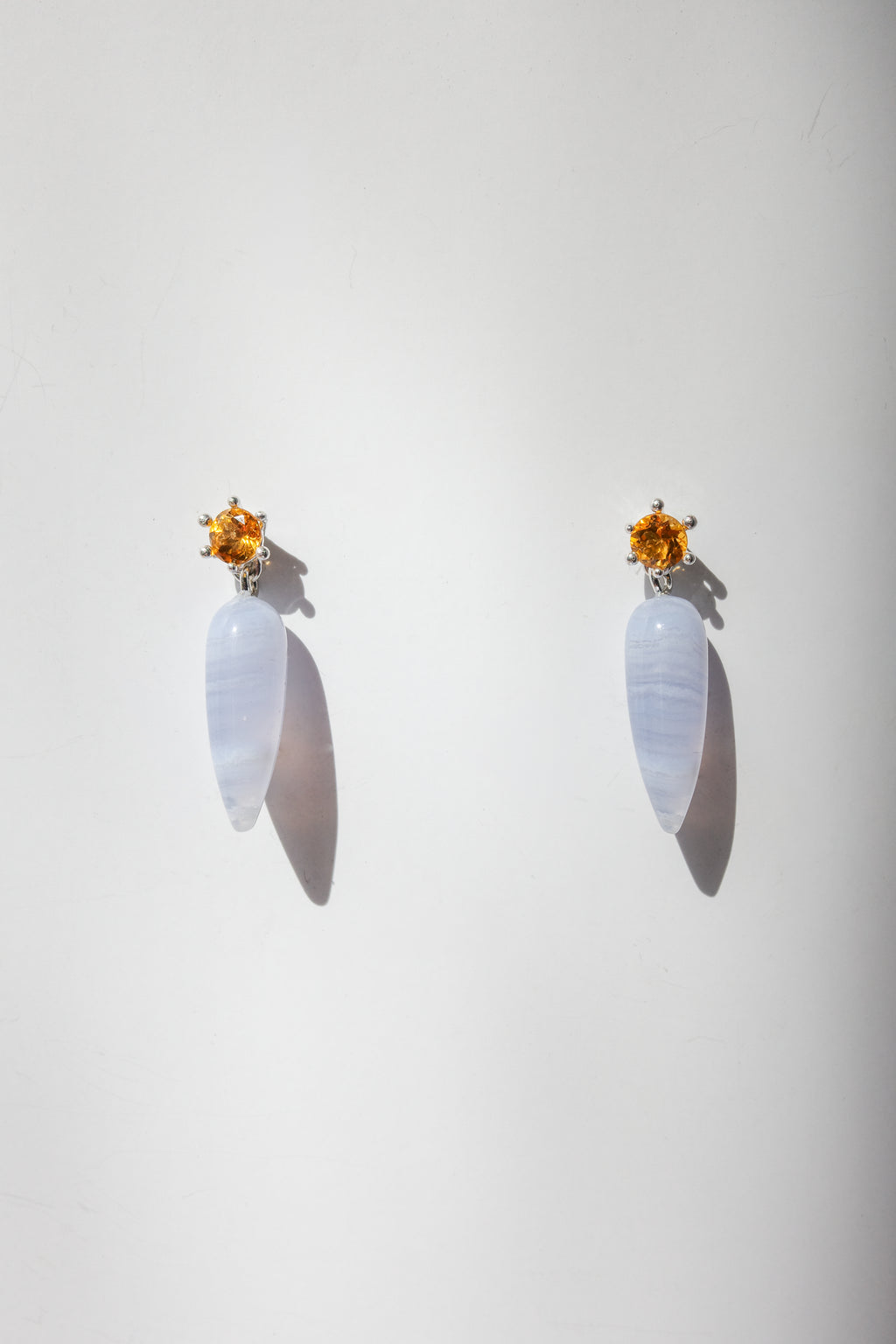 Strange Company Drop Earrings: Citrine + Blue Lace Agate