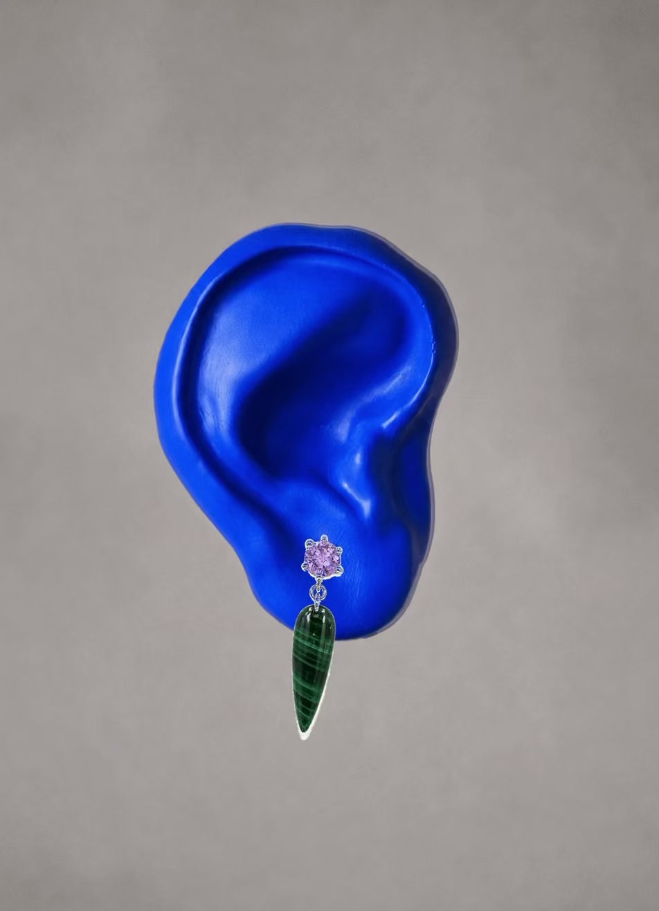 Strange Company Drop Earrings: Malachite + Amethyst
